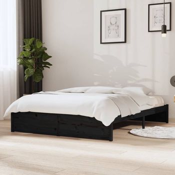 vidaXL Estructura de cama sin colchón madera maciza negro 140x190 cm