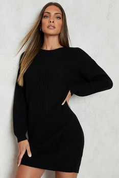 Vestido Jersey Con Cuello De Caja, Negro