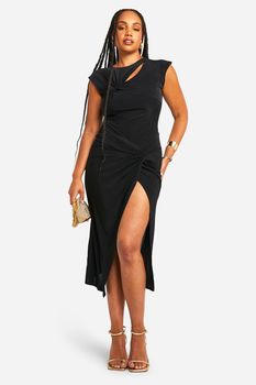 Vestido Plus Midi Ceñido Con Nudo, Negro