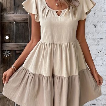 Vestido De Manga Con Volantes En El Cuello, Vestido Elegante Con Dobladillo De Volantes Para Primavera Y Verano, Ropa De Mujer