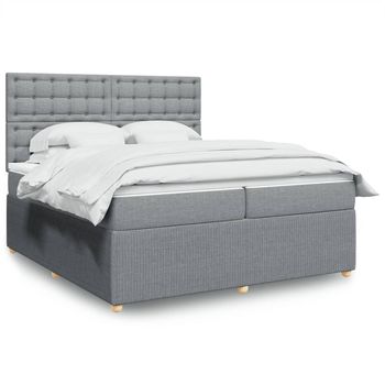 vidaXL Cama box spring con colchón tela gris claro 200x200 cm