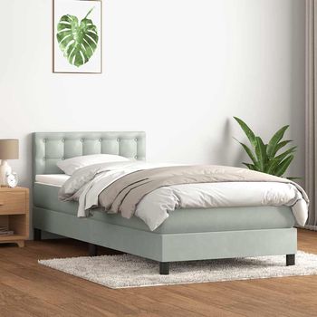 vidaXL Cama box spring con colchón terciopelo gris claro 80x210 cm