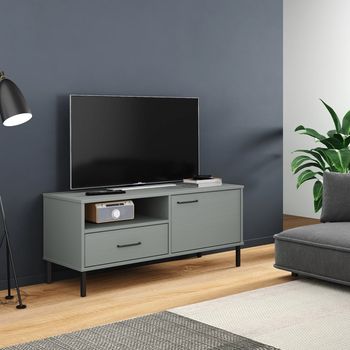 vidaXL Mueble de TV con patas de metal OSLO madera maciza pino gris