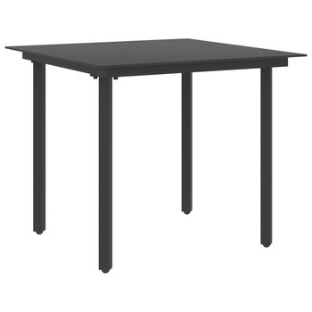 vidaXL Mesa de comedor de jardín acero y vidrio negro 80x80x74 cm