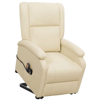 vidaXL Sillón de masaje elevable cuero sintético crema