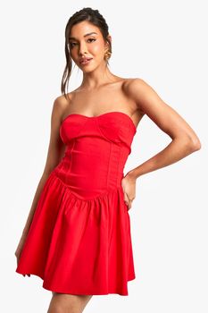 Vestido Skater Estilo Corsé De Bengalina, Rojo