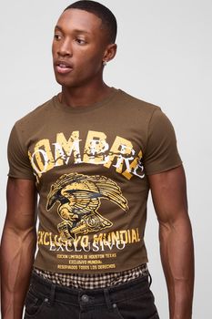 Camiseta Desteñida Con Estampado Gráfico Homme De Pájaro Encogida, Brown