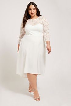 Yours London Vestido Blanco Encaje Con Escote Corazón, Mujer Curvy Y Tallas Grandes, Yours London