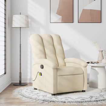 vidaXL Sillón de masaje reclinable de tela crema