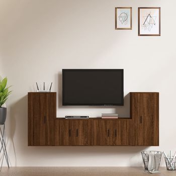 vidaXL Set de muebles para TV 4 pzas madera contrachapada marrón roble