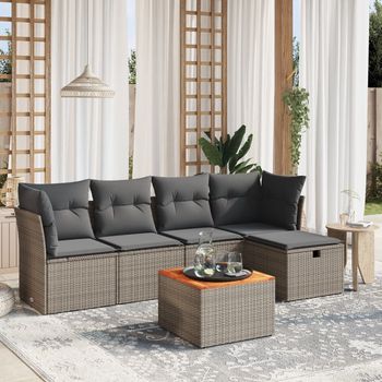 vidaXL Set de muebles de jardín 6 pzas y cojines ratán sintético gris