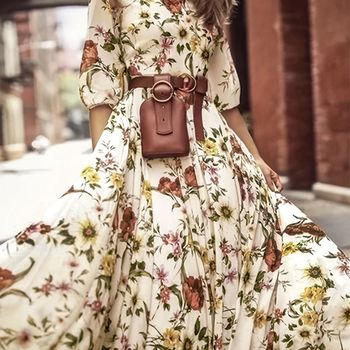 Vestido de cuello redondo con estampado floral, elegante vestido largo de manga corta para primavera y verano, ropa de mujer