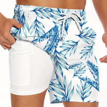 Pantalones Cortos De Doble Capa Con Estampado Digital Para Hombre, De Secado Rápido Y Con Diseño De Bolsillo Para Deportes De Playa En Verano