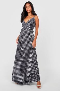 Vestido Petite Maxi Cruzado De Flores, Negro