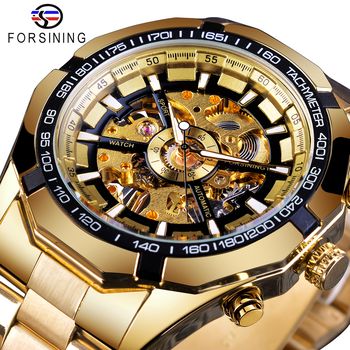 Relojes mecánicos automáticos de acero inoxidable para hombres de negocios Forsining, reloj de pulsera deportivo hueco luminoso de moda, elección ideal para regalos