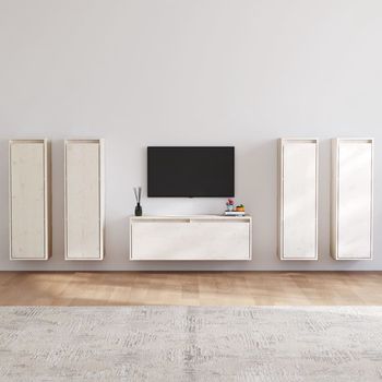 vidaXL Muebles para TV 5 piezas madera maciza de pino blanco