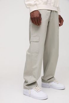 Pantalón Cargo Holgado Con Cintura Fija, Beige