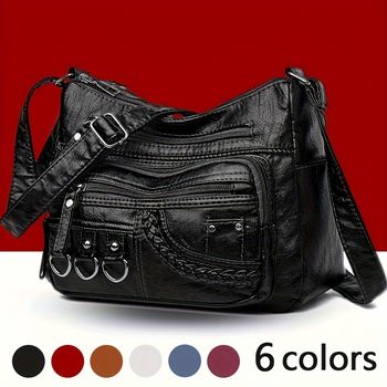 Bolso De Hombro De Moda Con Múltiples Bolsillos, Bolso De Color Sólido, Bolso De Mano Y Cartera Casual Para Mujer