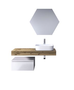 Mueble de baño de 4 piezas en melamina roble miel/blanco