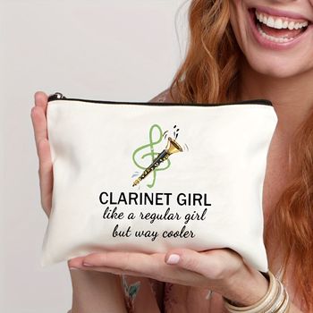 Regalo Para Un Clarinetista, Bolsa De Cosméticos Con Estampado De Clarinete Y Carta, Bolsa De Almacenamiento Portátil Con Cremallera, Organizador De Maquillaje De Viaje Tipo Clutch