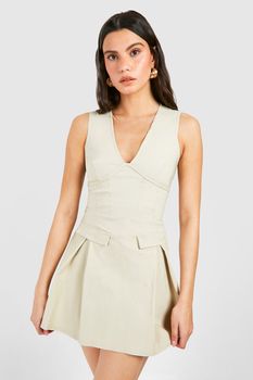 Vestido Mini Estilo Corsé De Bengalina, Beige