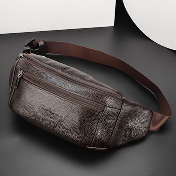 Bolsas de cintura de cuero genuino de moda, bolso de hombro de gran capacidad casual con correas ajustables para regalos de hombres