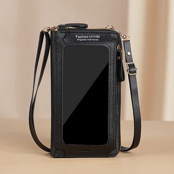 Bolso de hombro mini de cuero sintético con ventana transparente, versátil para mujeres, con pantalla táctil de moda, bolsa antirrobo multifuncional para teléfono celular