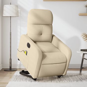 vidaXL Sillón de masaje eléctrico reclinable elevable tela crema