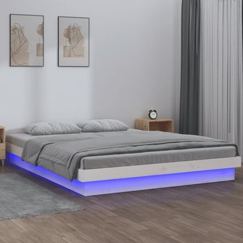 vidaXL Estructura de cama doble LED sin colchón madera maciza blanco