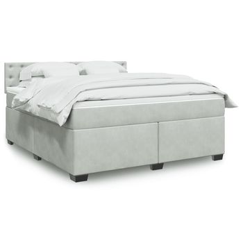 vidaXL Cama box spring con colchón terciopelo gris claro 180x200 cm