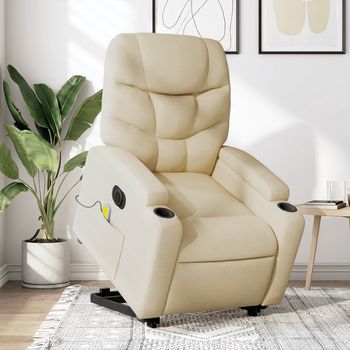 vidaXL Sillón de masaje eléctrico reclinable elevable tela crema