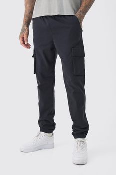 Pantalón Tall Cargo Ajustado Con Cintura Elástica Y Botamanga, Negro