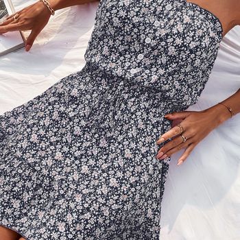 Vestido de hombros descubiertos con estampado floral, vestido de verano sin mangas y con cordón sexy, ropa de mujer