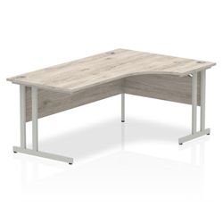 Impulse 1800mm Right Crescent Desk Grey Oak Top Silver Cantilever Leg