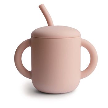 Taza didáctica + pajita silicona Mushie solid blush