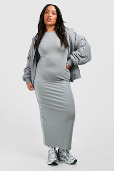 Vestido Plus Maxi Con Escote Estilo Nadador, Gris