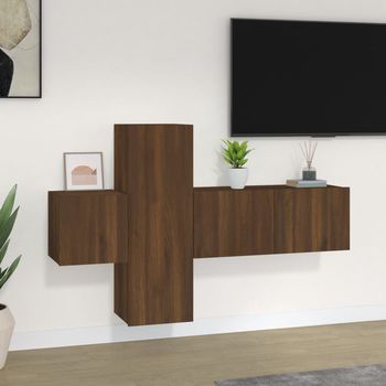 vidaXL Set de muebles para TV 3 pzas madera contrachapada roble marrón