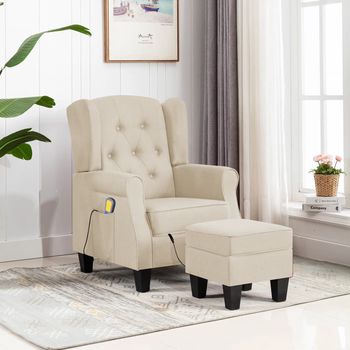 vidaXL Sillón de masaje con reposapiés tela crema