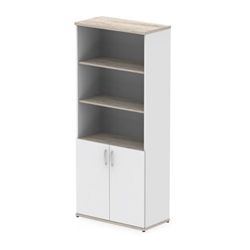 Impulse 2000mm Open Shelves Cupboard Grey Oak/White with White Doors