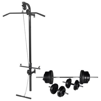 vidaXL Máquina musculación Power Tower con pesas y mancuernas 60,5 kg