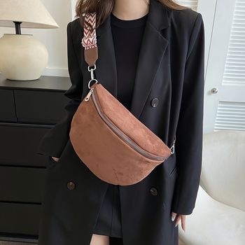 Bolso Cruzado Con Cremallera En Forma De Media Luna De Color Sólido, Elegante Y Retro Con Textura Para Mujeres