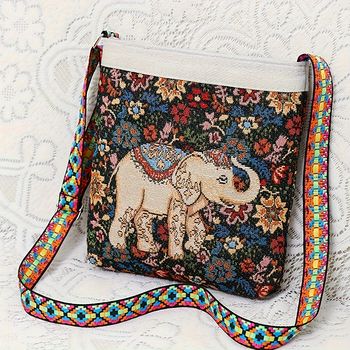 Bolso De Hombro Con Patrón De Elefante De Estilo Étnico, Bolso Cruzado Clásico Texturizado Para Mujeres