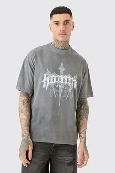 Camiseta Tall Oversize Con Estampado Homme De Cruz En Relieve En Gris, Gris