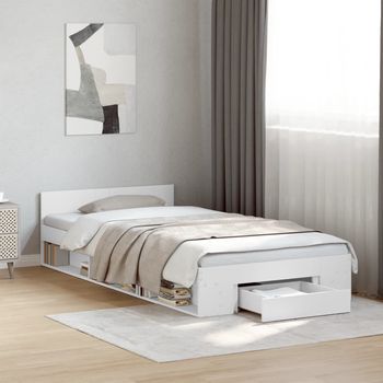 vidaXL Cama con cajón madera de ingeniería blanca 75x190 cm