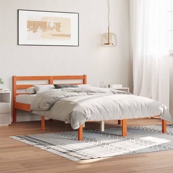 vidaXL Cama sin colchón madera maciza de pino marrón cera 140x200 cm