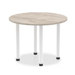 Impulse 1000mm Round Table Grey Oak Top White Post Leg