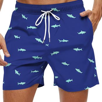 Pantalones Cortos Informales Con Estampado Completo De Tiburón Para Hombre, De Secado Rápido Y Con Cordón, Con Bolsillos Para Deportes De Playa En Verano