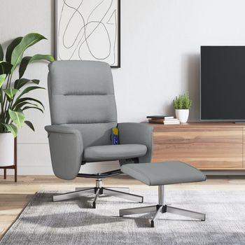 vidaXL Sillón reclinable de masaje con reposapiés tela gris claro