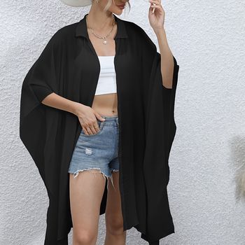 Kimono de cobertura sólida, cubierta de playa de verano abierta al frente para vacaciones, ropa de mujer