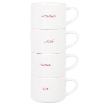 Tazas apilables de cerámica con inscripciones rojas (x4)